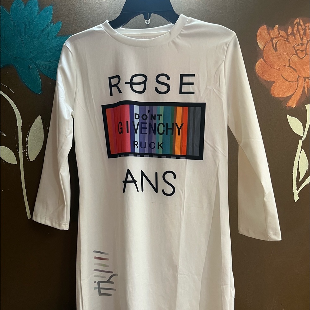 White Graphic Long Sleeve Dress